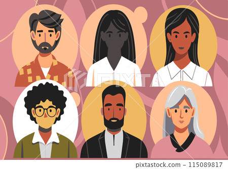 A group of people with different hair colors and facial features A group of people with different hair colors and facial features 115089817
