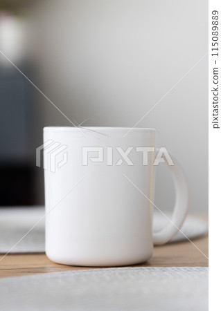 Animals hair on the cup on the kitchen table. Domestic animals during moult. Animals hair on the cup on the kitchen table. Domestic animals during moult. 115089889
