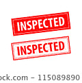 Inspected are written on red and white stamps. Grunge vintage Inspected square stamp 115089890
