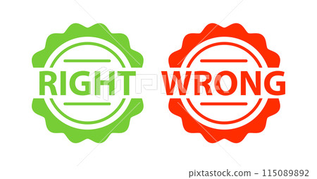 Right and wrong signs, label. Two green and red stickers Right and wrong signs, label. Two green and red stickers 115089892