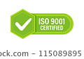 ISO 9001 Quality Management Certification Badge. Vector illustration 115089895