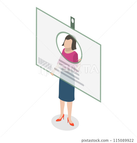 3D Isometric Flat Illustration of Identification Badge, identity Card with Personal Information. Item 1 115089922