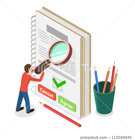 3D Isometric Flat Illustration of Terms And Conditions, User Manual Guide Book. Item 1 3D Isometric Flat Illustration of Terms And Conditions, User Manual Guide Book. Item 1 115089945