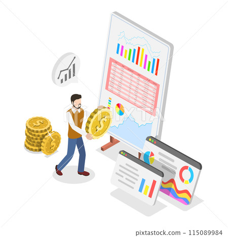 3D Isometric Flat Illustration of Business Growth, Online Trading Technologies. Item 2 115089984