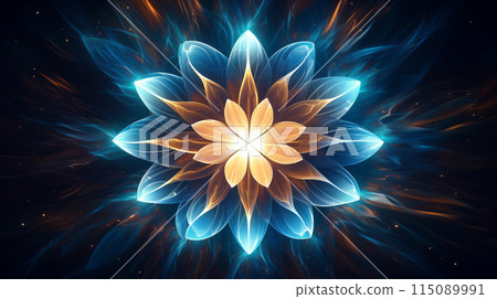 Beautiful and dazzling symmetrical artistic particle 3D flower picture 115089991