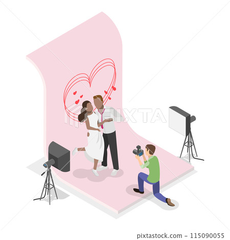 3D Isometric Flat Vector Illustration of Photo Studio, Photographing Models During Photo Session. Item 4 3D Isometric Flat Vector Illustration of Photo Studio, Photographing Models During Photo Session. Item 4 115090055