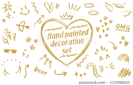 Doodle-style pen-drawn decorative illustration set for portraits (Yuragi Gold ver.) 115090083