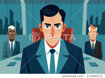A man in a suit is sitting at a table with two other men 115090215