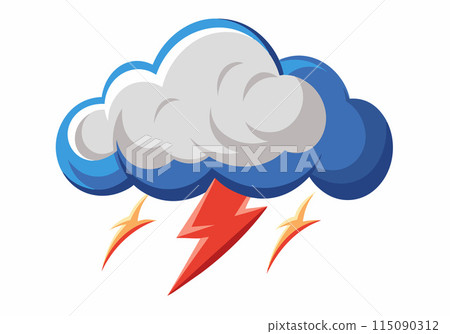 A cartoon drawing of a storm cloud with lightning bolts 115090312