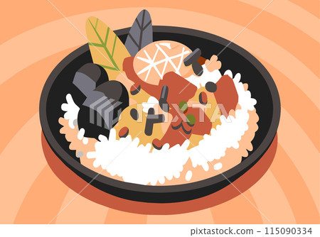 A plate of food with rice and vegetables 115090334