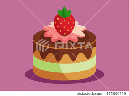A strawberry cake with a strawberry on top 115090339