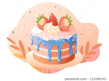 A cake with blue frosting and strawberries on top A cake with blue frosting and strawberries on top 115090345