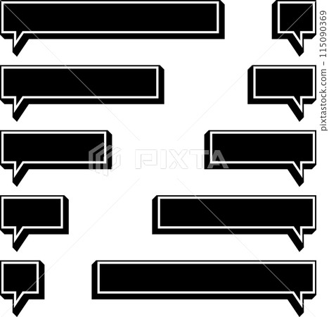 Set of black square speech bubbles with white borders Set of black square speech bubbles with white borders 115090369