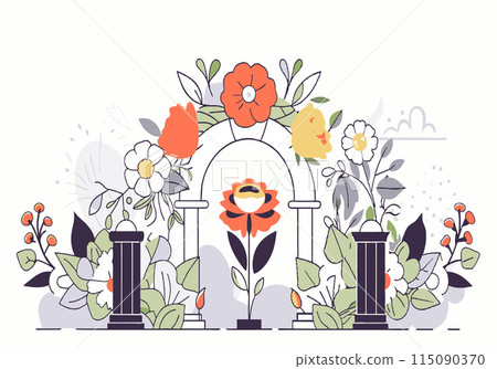 A flower garden with a flower in the middle A flower garden with a flower in the middle 115090370