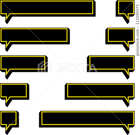 一組帶有黃色邊框的方形黑色語音氣泡 一組帶有黃色邊框的方形黑色語音氣泡 115090373