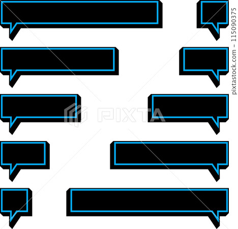 Set of black square speech bubbles with blue borders Set of black square speech bubbles with blue borders 115090375