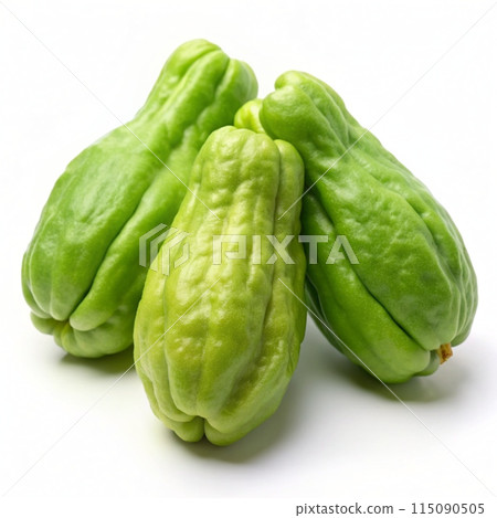Fresh chayote fruit (Sechium edule) isolated on white background. Ai generated Fresh chayote fruit (Sechium edule) isolated on white background. Ai generated 115090505