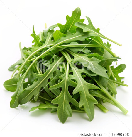 Fresh arugula leaves on white background. AI generated 115090508