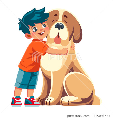 Vector happy smiling boy and dog 115091345