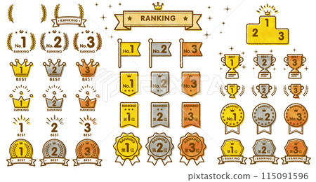 Hand-drawn style vector ranking icon set 115091596