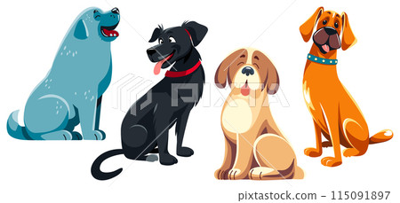 Set of Cartoon Dogs in a Row 115091897