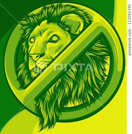 Stop lion. Prohibited wild animal. Emblem against predator. 115092340