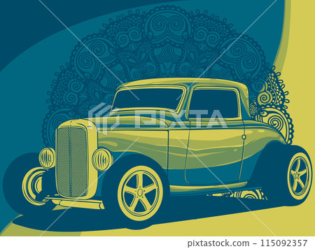 vector illustration of hot rod with mandala ornaments vector illustration of hot rod with mandala ornaments 115092357
