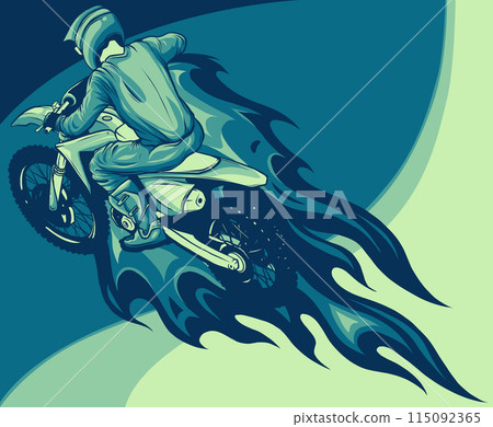 vector illustration of motocross with flames on white background 115092365