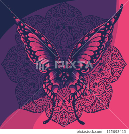 vector illustration of butterfly with mandala on white background 115092413