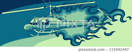 Vector Combat helicopter crash. Flat style colorful Cartoon illustration. 115092497