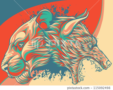 vector illustration of lion and wolf head 115092498