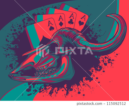 vector illustration of cow skull vwith poker aces vector illustration of cow skull vwith poker aces 115092512