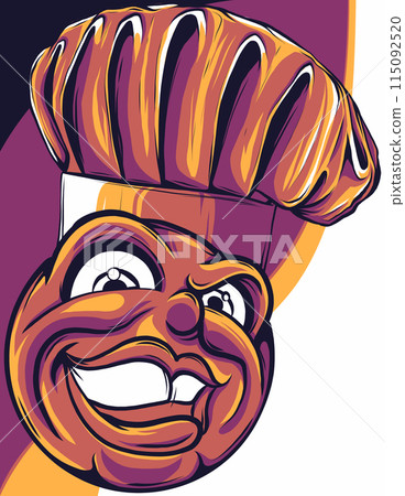 A chef or cook emoticon cartoon face in chefs hat icon A chef or cook emoticon cartoon face in chefs hat icon 115092520