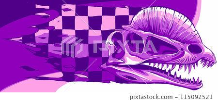 vector illustration of dilophosaurus Skull with race flag vector illustration of dilophosaurus Skull with race flag 115092521