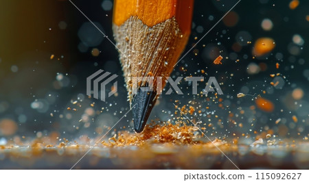 Close Up of a Pencil Writing on a Piece of Paper 115092627