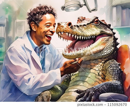 Man Feeding Crocodile. Generative AI Man Feeding Crocodile. Generative AI 115092670