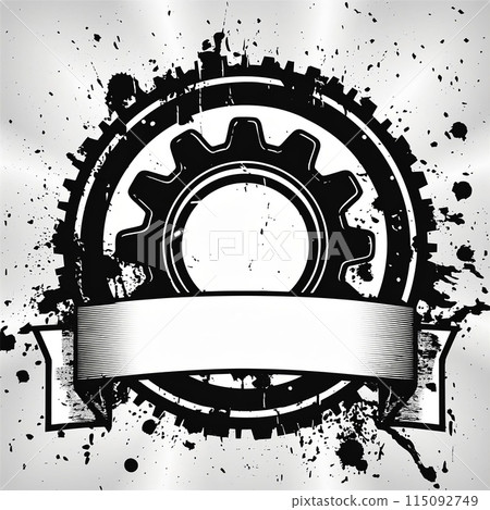 Black and White Gear Wheel With Banner. Generative AI 115092749