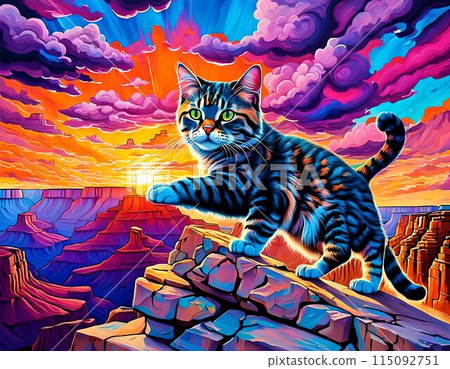 Cat Standing on Rock. Generative AI 115092751