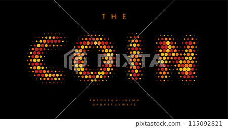 Golden coins alphabet, cryptocurrency font, halftone dotted letters for blockchain and fintech modern logo, cryptocurrency exchange typographic design, digital commercial typography. Vector typeset. Golden coins alphabet, cryptocurrency font, halftone dotted letters for blockchain and fintech modern logo, cryptocurrency exchange typographic design, digital commercial typography. Vector typeset. 115092821