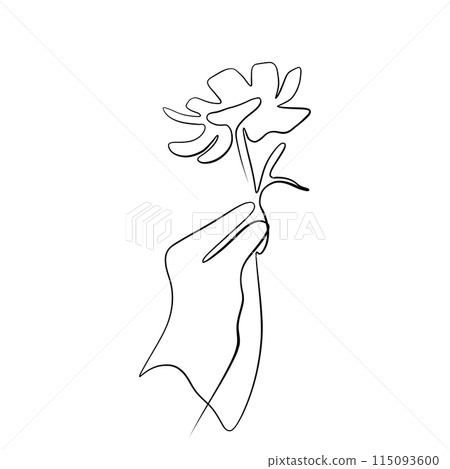 One continuous drawing line. Printed decorative poster with the general concept of a peony flower in hand. 115093600