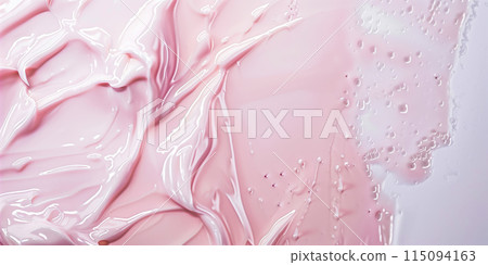 Beauty serum gel texture. Pink clear skincare cream with bubbles background. 115094163
