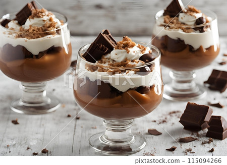 Decadent chocolate toffee trifle, layered with rich flavors, AI Generated 115094266