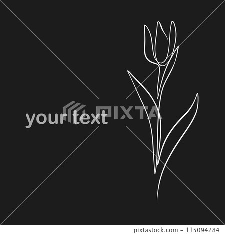 One continuous drawing line. Printable decorative poster with general tulip flower card design, invitation 115094284