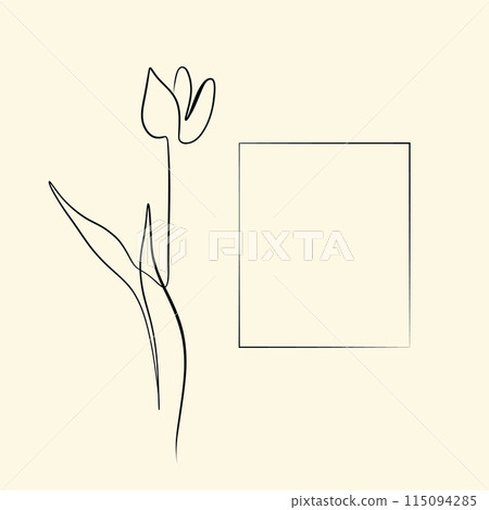 One continuous drawing line. Printable decorative poster with general tulip flower card design, invitation One continuous drawing line. Printable decorative poster with general tulip flower card design, invitation 115094285