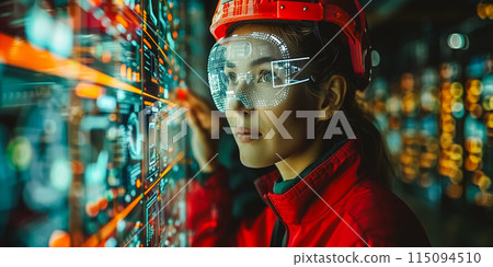 Female Engineer use augmented mixed virtual reality integrate artificial intelligence 115094510