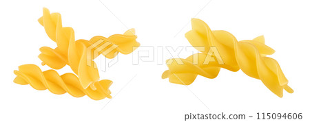 raw Fusilli pasta, isolated on white background with full depth of field. Top view. Flat lay 115094606