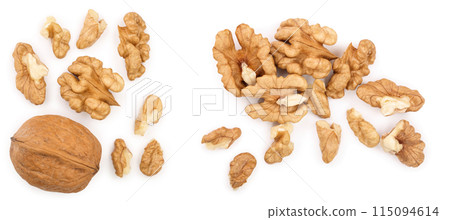 peelled Walnuts isolated on white background with copy space for your text. Top view. Flat lay 115094614