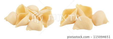 Conchiglioni italian pasta isolated on white background with full depth of field Conchiglioni italian pasta isolated on white background with full depth of field 115094651