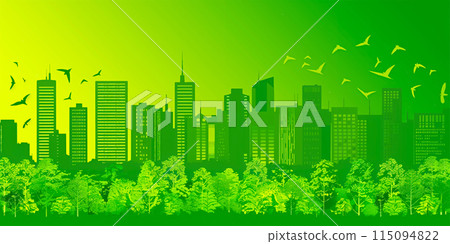 Green City landscape with buildings, hills and trees. Eco and green energy concept. 115094822