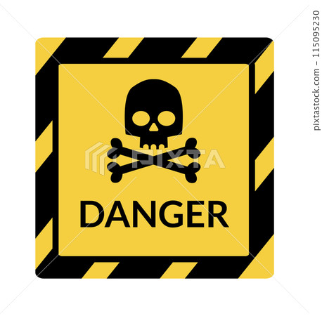 Danger warning board icon. Caution and dangerous area. Yellow sign for safety, hazard shock. Keep out caution warning and risk zone. Vector cartoon illustration 115095230